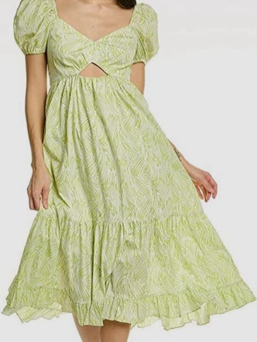 cinq a sept Light Green Swirl Cutout Midi Dress